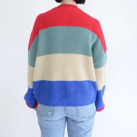 Brixton Madero Red,  Sage & Blue Colour Block Knit Crewneck Sweater Size Medium - Picture 2 of 10